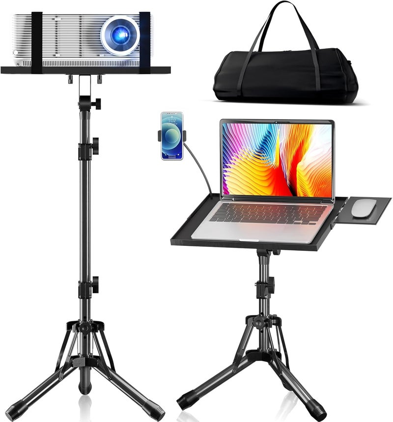 KOOV Projector Stand Adjustable Height 20" to 61", Foldable Projector Tripod Stand with Mouse Tray & Phone Holder, Portable Laptop Floor Stand for Office Home Stage Studio DJ Racks Podium Stand - Image 1